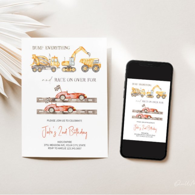 Construction Race Cars Joint Theme Invitation  (Creator Uploaded)