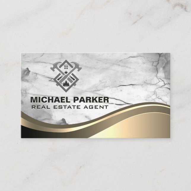 Construction Real Estate | Marble Metal Business Card (Front)