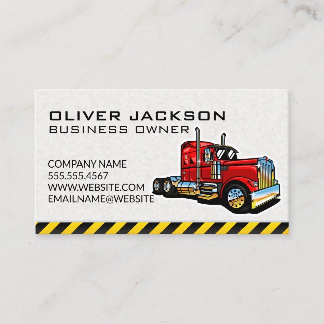 Construction Red Semi Truck Vehicle Business Card (Front)