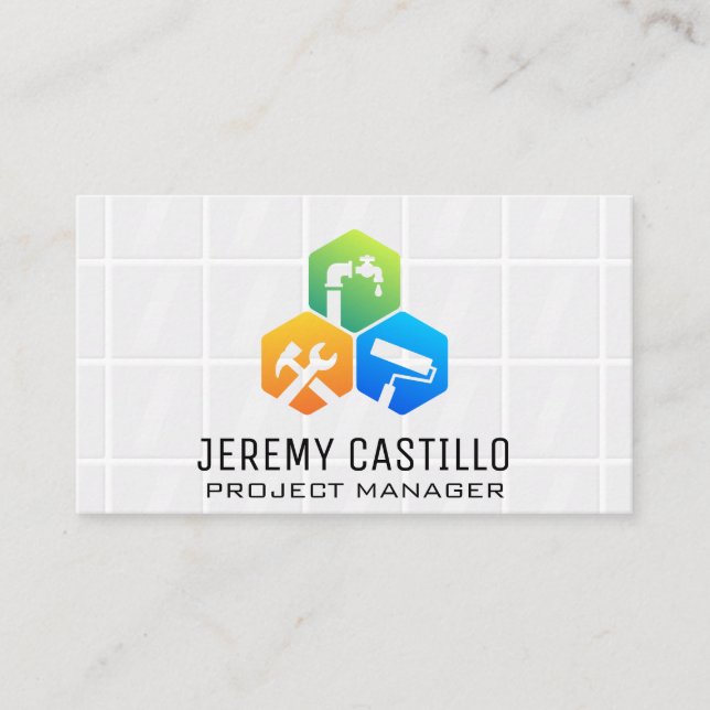 Construction Repair Icons | Bathroom Tiles Business Card (Front)