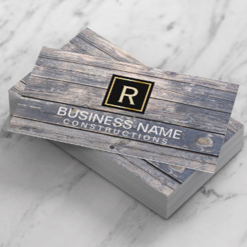 Construction & Repair Monogram Vintage Wood Business Card by cardfactory at Zazzle