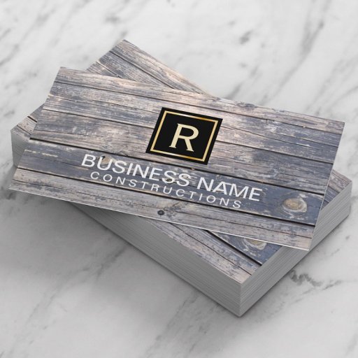 Customizable Construction &amp; Repair Monogram Vintage Wood Business Card