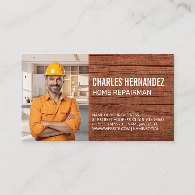 Construction Repairman Working on Kitchen Business Card (Front)