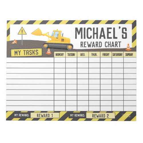 Construction Reward Chart Personalized Name Tasks Notepad