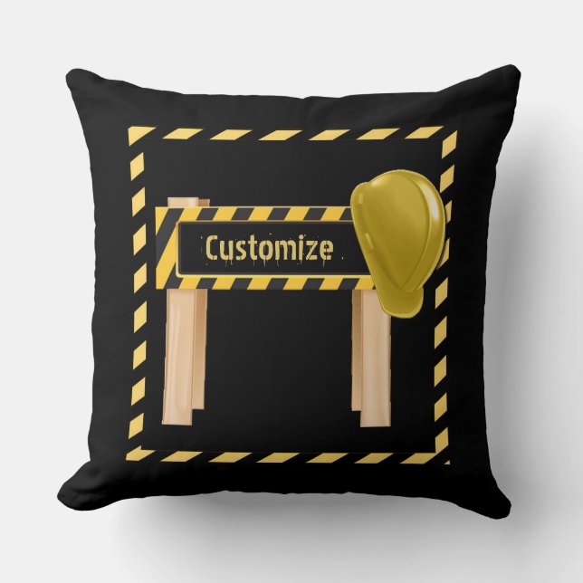 Construction Road Sign Throw Pillow (Front)