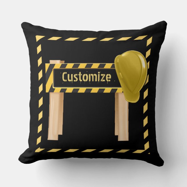 Construction Road Sign Throw Pillow (Front)