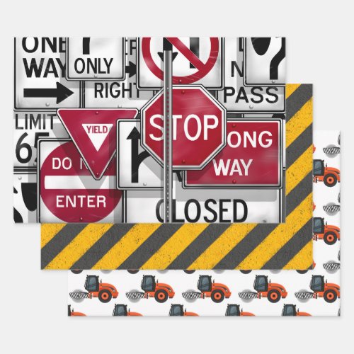 Construction  Road Work Caution Stripes Wrapping Paper Sheets