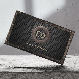 Construction Rusty Monogram Vintage Metal Business Card