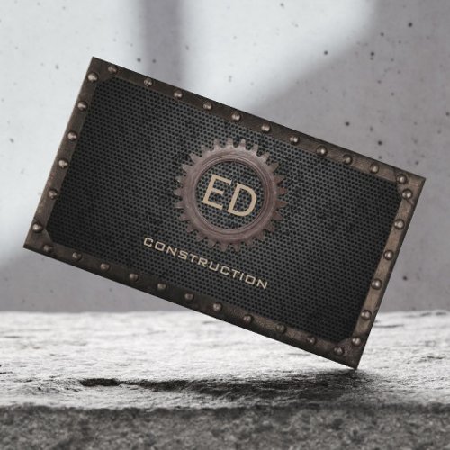 Construction Rusty Monogram Vintage Metal Business Card