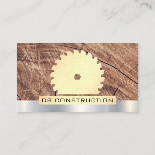 Construction  Saw and Wood  Metallic Background Business Card