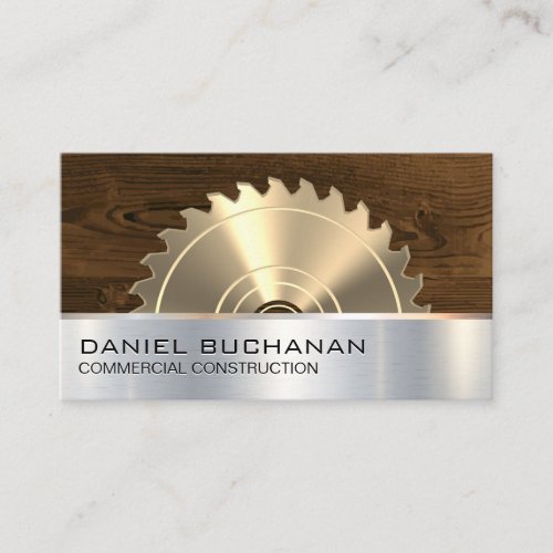Construction  Saw and Wood  Metallic Background Business Card