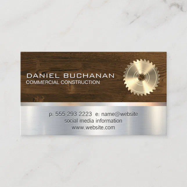 Construction | Saw and Wood | Metallic Background Business Card | Zazzle