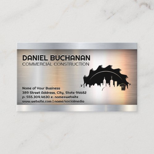 Construction Saw City Logo  Metallic Business Card