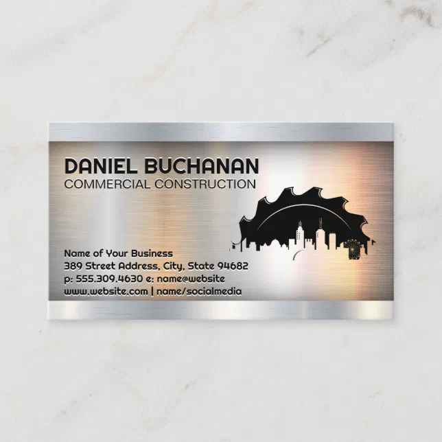 Construction Saw City Logo | Metallic Business Card | Zazzle