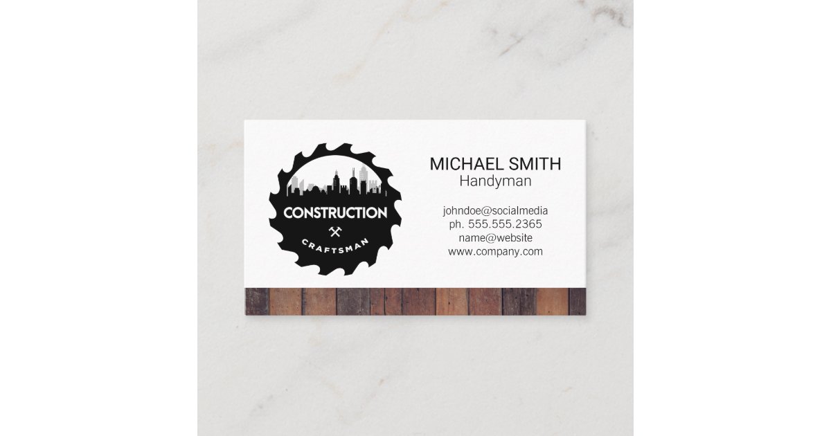 Construction Saw City Logo | Wood Trim Business Card | Zazzle