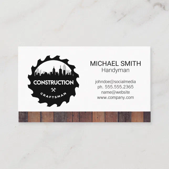 Construction Saw City Logo | Wood Trim Business Card | Zazzle