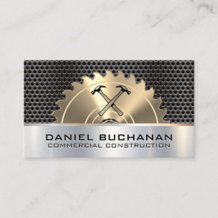Construction   Saw    Metallic Grill Hammers Icon Business Card