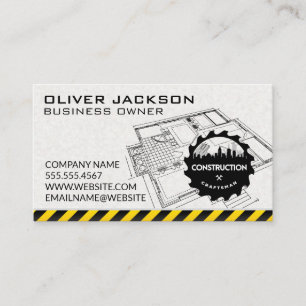 Construction Saw Skyline Blueprints Business Card