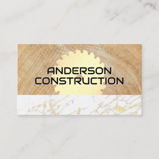 Construction | Saw Wood Marble Business Card (Front)