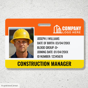 Construction Security ID Photo Logo Barcode Orange Badge