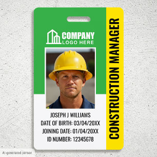 Construction Security ID Photo Logo QR Code Green Badge