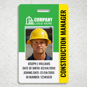 Construction Security ID Photo Logo QR Code Green Badge