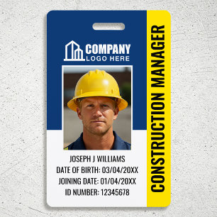 Construction Security ID Photo Logo QR Code Navy Badge