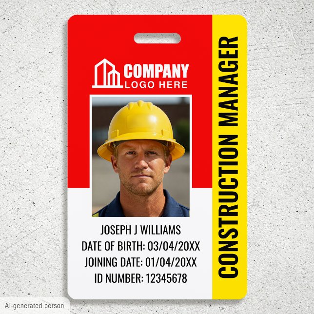 Construction Security ID Photo Logo QR Code Red Badge (Creator Uploaded)