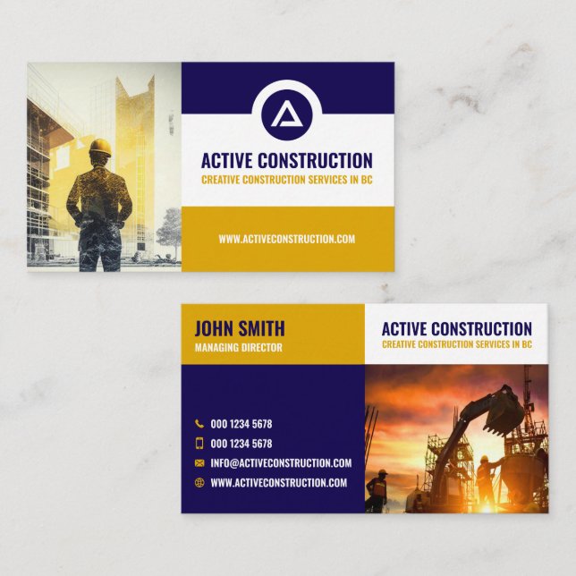 Construction Services, Contractor, Builder  Business Card (Front/Back)