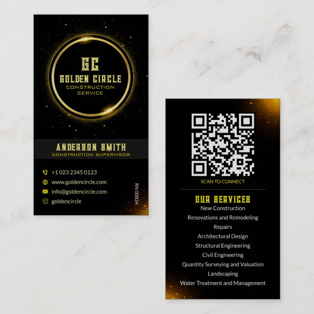 Construction Services Gold glitter Business card (Front/Back)