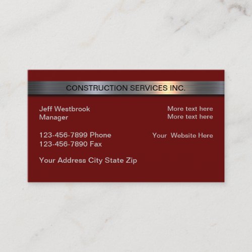 Construction Services Metallic Banner Modern Business Card