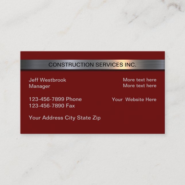 Construction Services Metallic Banner Modern Business Card (Front)