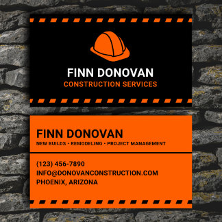 Construction Services Orange Hard Hat Business Card