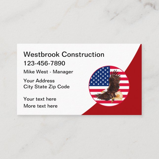 Construction Services Patriotic Business Cards (Front)