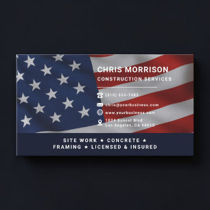 Construction Services Patriotic Professional Business Card