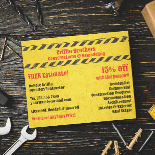 Construction Services Postcard Template