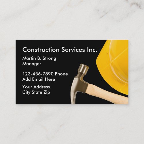 Construction Services With Hard Hat Business Card