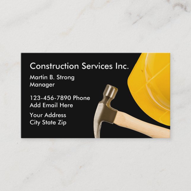 Construction Services With Hard Hat Business Card (Front)