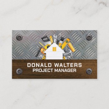 Construction | Sheet Metal Steel | Wood | Screws Business Card by lovely_businesscards at Zazzle