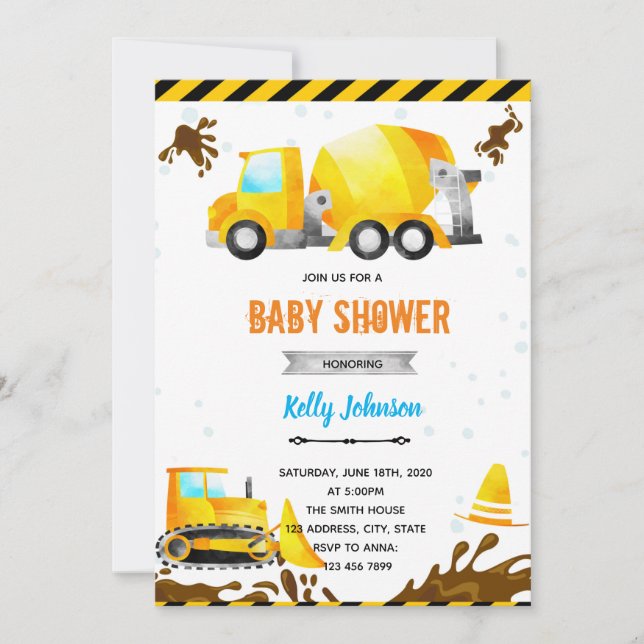 Construction shower  suite theme invitation (Front)