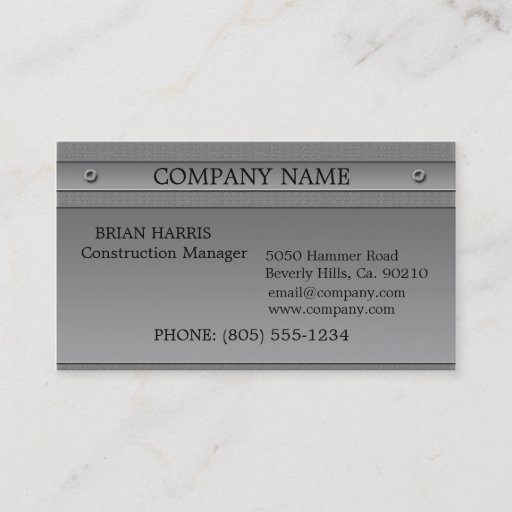 Customizable Construction Silver Metal Embossed Classic Business Cards