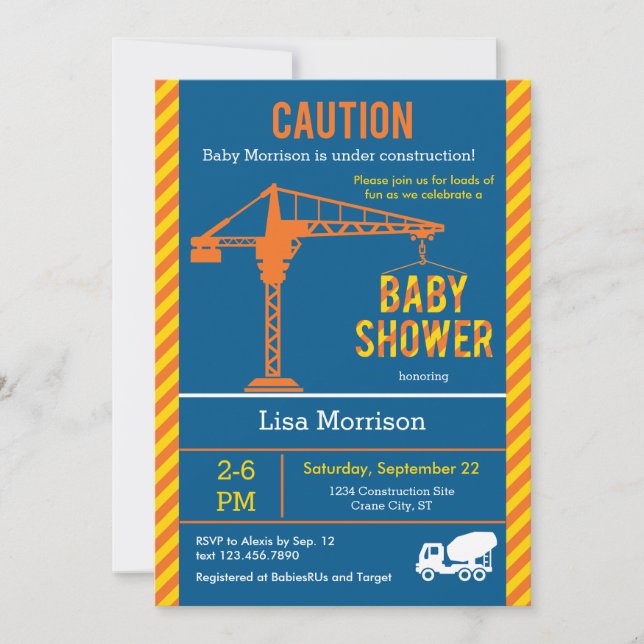 Construction Site Baby Shower Invitation (Front)