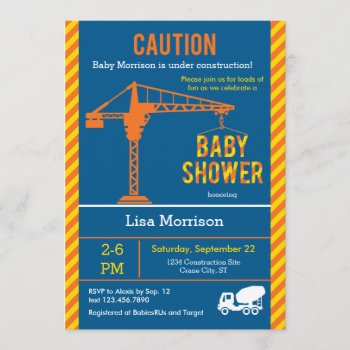 Construction Site Baby Shower Invitation by marlenedesigner at Zazzle