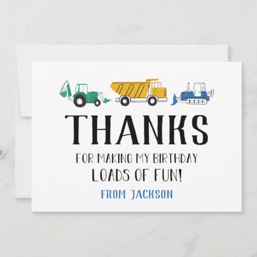Construction Site Birthday Thank You Card
