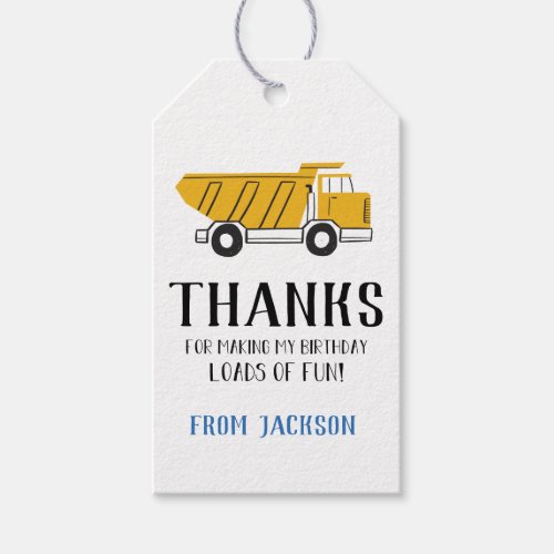 Construction Site Birthday Thank You Gift Tag