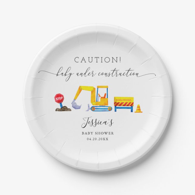 Construction Site Boy Baby Shower Paper Plates (Front)