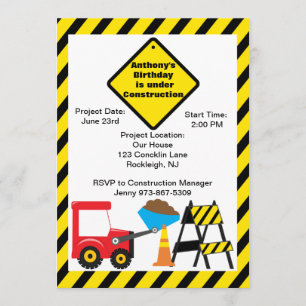 Construction Site Boys Birthday Invitation