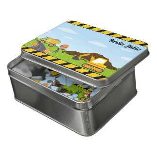 Construction Site Crew Excavator Custom Name Jigsaw Puzzle