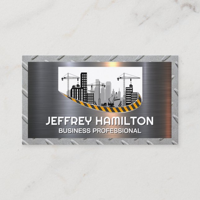 Construction Site |  Diamond Plate Steel Sheet Business Card (Front)