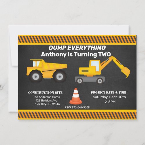 Construction Site Dump Everything Kids Birthday  Invitation
